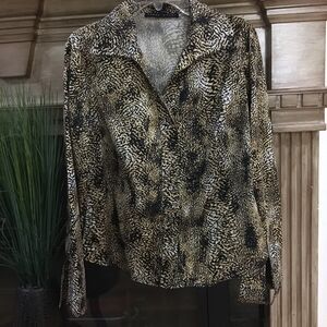 Yansi Fugel Tan & Black Animal Print Long Sleeve Top L